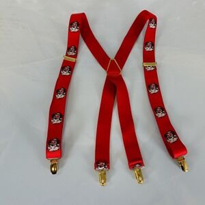 Suspender Mens Red Santa Claus WEST GERMANY Clip On Adjustable Stretch X Back